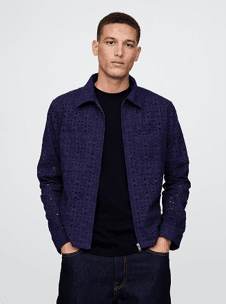 Poplin Eyelet Full-Zip Pocket Shirt